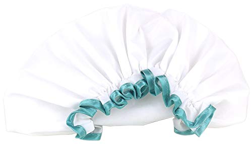 White Shower Cap for Long Hair 2 Pack, Waterproof Washable Hair Caps for Women and Girls, Super Cute and Extra Large by mikimini