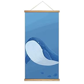 Hanging Poster with Wood Frames Blue Whale Canvas Artwork Wall Picture Home Decoration - 18"x36"