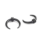 Ruifan 1Pair Black Acrylic C shape Pincher Tapers Septum Buffalo Taper Expander Pierced Nose, Nipple or Earring Ring with Black O-Rings 12G