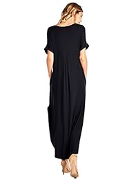 12 Ami vestido largo liso y holgado con escote en V con bolsillos, fabricado en EE. UU.