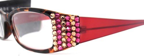 Optical Ladies READING EYEGLASSES Made w SWAROVSKI Crystals Red Tortoise Women &amp; Pouch +1.25