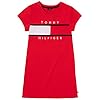 Tommy Hilfiger girls Short Sleeve T-shirt Dress, 100% Cotton, Crewneck & Flounce Waist, Pull-on Style Casual Dress, S21 Classic Flag Tee Chinese Red, 3T US