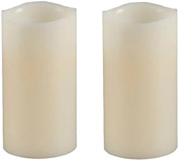 Flameless Candles Set of 2 6", Outdoor Battery Operated LED Pillar Real Wax Flickering Electric Unscented Wedding Candle Light