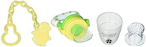 New Baby Food Feeder Soother Teether For Eating Fresh Fruit Veggies Meat Choke Free From PickaBEST Product. Storage Container Large And Medium Silicone Nipple. Pacifier Clip. Green And Yellow.