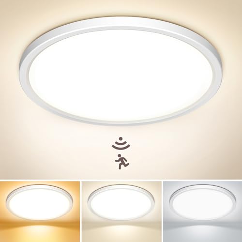 NIBSHOOM Ceiling Light with Motion Sensor, 3000K/4000K/6500K 24W IP44 Waterproof Ceiling Light, LED Ceiling Light with Radar Sensor for Hallways, Stairs, Garage, φ30 cm