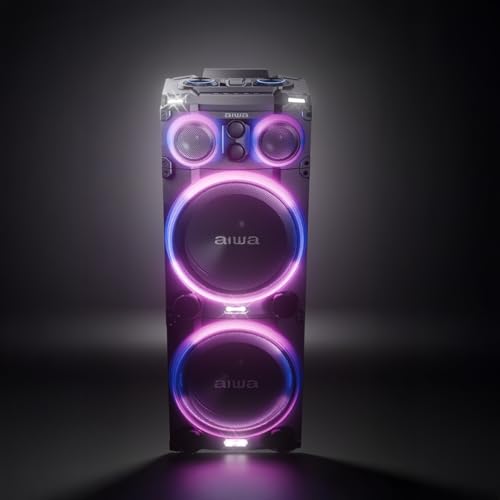 Aiwa Bocina Torre AWPOC15 Bluetooth 5.3 240W RMS 4000W PMPO con Luces LED, USB, AUX, RCA, Entradas para Micrófono, Ecualizador, Sonido Potente Ideal para Fiestas y Eventos Color Negro