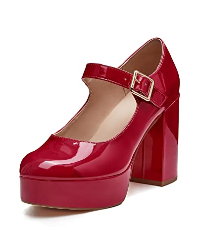 Coutgo Mary Jane Shoes Women Wine Red Platform