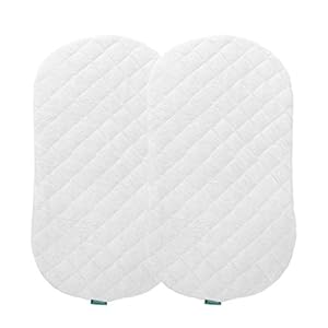 Bassinet Mattress Pad Cover（Improved Style）, Waterproof, Fit for Hourglass/Oval Bassinet Mattress, 2 Pack, Ultra Soft…