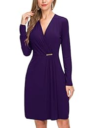 Le Vonfort Vestido de manga larga para mujer, estilo vintage, cuello en V, plisado, informal, para el trabajo