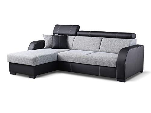 Couch mit Schlaffunktion Eckcouch Ecksofa Polstergarnitur Wohnlandschaft - COBBY (Ecksofa Links, Schwarz)
