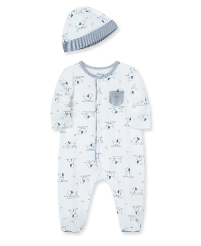 Little Me Baby Boy Clothes 2-Piece Baby Sleeper and Cap Set, 100% Cotton Footies Baby Essentials, Preemie to 9 Months