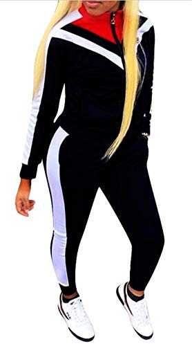 Women's Color Block Tracksuit Set Zipper Jacket and Pants 2 Piece Sports Jog Set - Thumbnail 5
