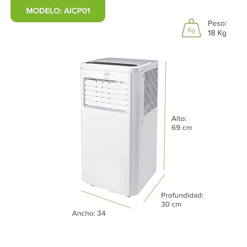 AVERA Aire Acondicionado Portátil 3 en 1 Enfriador, Ventilador y Deshumidificador, 115V, Hasta 16 m², Temperatura de 17 a 30°C, 53 dB, Temporizador 24 h, Control Remoto y Kit de Ventana | AICP01