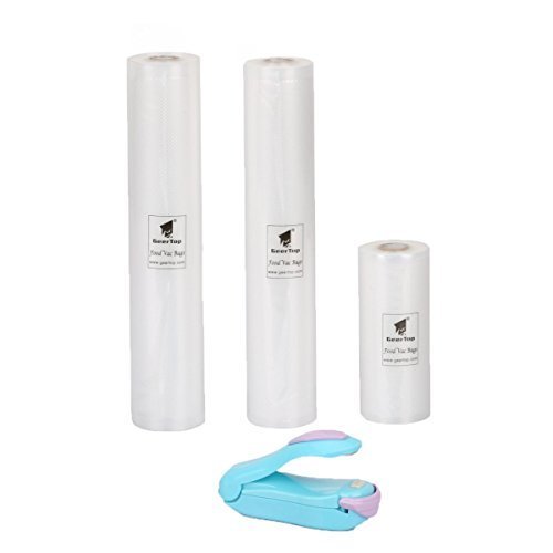 Click Here to See More Images Heat Super Sealer Mini Sealing Machine & Vacuum Saver Bag Rolls 3 Pack 4.7’’ x 16’5’’ and 10