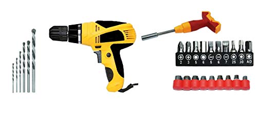 MLD Powerful Electric Screw Driver Cum Drill Machine 10 mm with Bosch Masonry Drill Bit Set and 28 Piece T shaped Screw Tool Set (Colours as per Availability)