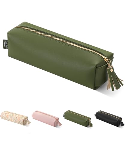 Mr. Pen PU Leather Pencil Pouch - Green, Small, Aesthetic & Cute Pencil Case for School