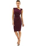 Patty Women's Asymmetrical Neck Sleeveless Pleated Stretch Sheath Shift Dress