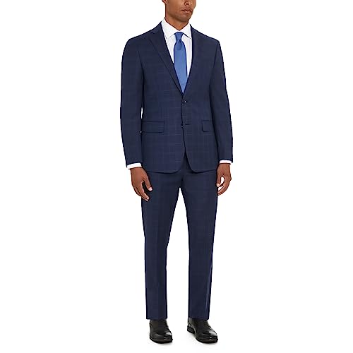 Calvin Klein Men's Slim Fit Wool Suit, Navy Plaid, 46 Regular at Amazon