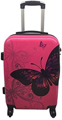 Butterfly Print Design Hard Shell 4 Wheel Spinner SUITCASES Trolley Luggage Cabin Travel Set 3 Sizes (Rose, Small 20")