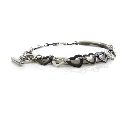 My Identity Doctor - Women's Medical Alert Bracelet with Custom Engraving - 1cm Steel Black Hearts - Purple - Wrist Size 7.25 Inch
