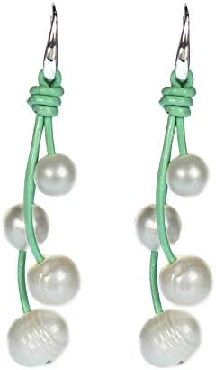 Four Freshwater Pearl Leather Genuine Drop Silver and Gold-tone Earrings (Mint)