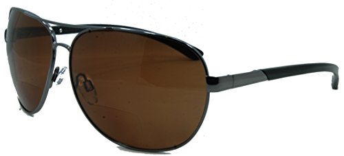 In Style Eyes C Moore Polarized Aviator Nearly Invisible Line Bifocal Sunglasses/Pewter-Brown/2.00 Strength