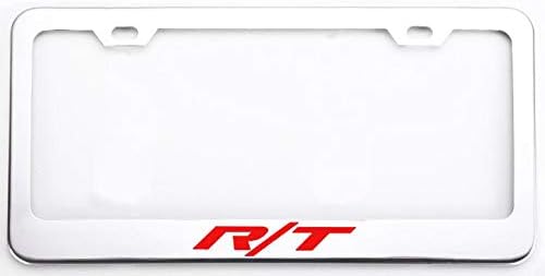 Auggies R/T RT Challenger Durango Charger Silver Red Stainless Steel License Plate Frame Cover Holder Rust Free with Caps and Screws (1)