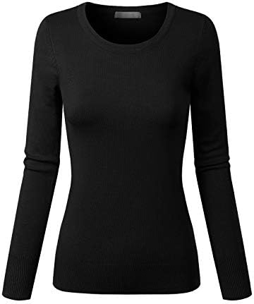 Design by Olivia Women's Soft Basic Classic Long Sleeve Knit Sweater Top