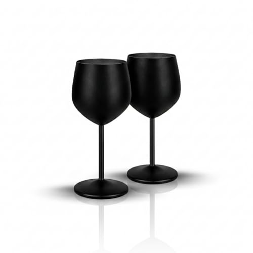 Olyra Home - Set of 2 Matte Black Stainless Steel Wine Glasses (530 ml) | Unbreakable Premium Metal Glasses | Thermal, BPA-Free and Easy to Wash | Ideal for Outdoor, Pool, Terrace and Gift