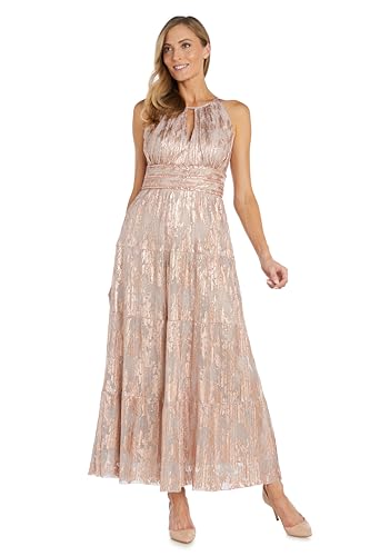 R&M Richards Women's A-Line Pleated Mesh Halter Maxi Dress - Sleeveless Tiered…