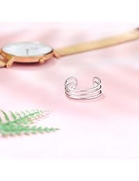 Sllaiss 925 Sterling Silver Horizontal Double Triple Lines Open Rings Minimalist Simple Band for Women Adjustable Open Toe Ring Knuckle Rings Size 5-9