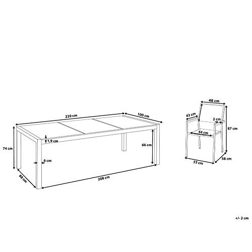 Beliani Modernes Gartenmöbel Set Tisch 220 cm Schwarz mit 6 Stühle in Beige Grosseto – Bild 4