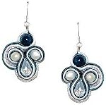 'Pacifica' Soutache Earrings with Cultured Freshwater Pearls, Onyx Agate. Beach Wedding Nautical Jewelry. Bridesmaid Blue White Earrings. Free shipping Canada &amp; USA