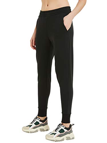 CQC Women's Active Cotton Sweatpants Workout Joggers Pants with Pockets Black S