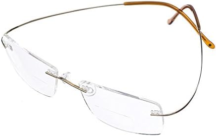 JcerkiSuper Light Titanium alloy Bifocal Reading Glasses Men Women Fashion Rimless Reading Eyeglasses + Eyewear Case