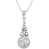 Jewelry Trends Celtic Trinity Knot with Round Moonstone Gem Sterling Silver Pendant Necklace 18"