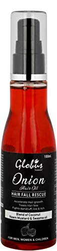 Globus Naturals Onion Hair Oil 100ml For Hair Growth & Hair Fall Rescue With Coconut, Sesame, Mustard, Amla & Neem Oil