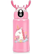 Smart Kids Water Bottle - 18 Oz, 3 Lids (Straw Lid),Vacuum Insulated Water Bottle 316 Stainless Steel, Temperature Display, Modern Double Walled, Simple Thermo Mug, Hydro Metal Canteen,Pink