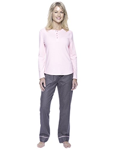 Noble Mount Women's Cotton Flannel/Thermal Lounge Set - Pindots Charcoal - Medium