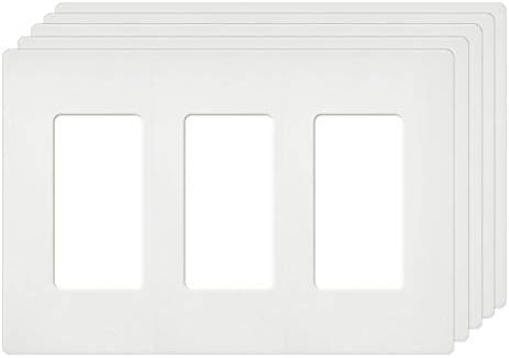 [5 Pack] BESTTEN 3-Gang Screwless Wall Plate, USWP4 White Sequence, Decorator Outlet Cowl, H4.69” x L6.54”, for Mild Swap, Dimmer, USB, GFCI, Receptacle, UL Listed