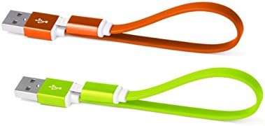 Lighting cable 2 pcs, COSMOCAT USB Short Flat Cable, 2 PACK high-speed USB to 8 Pin Lighting Charging Mini Cable with metal connector for iPhone and iPad (0.65 ft /0.2 m) (Green &amp; Orange)