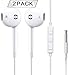 Premium Quality Earphones/Earbuds/Headphones with Stereo Mic and Remote Control Fully Compatible with iPhone iPad iPod Android Smartphones and Other Devices with 3.5mm Jack Plug(2 Pack White).