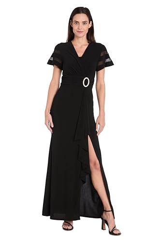 R&M Richards Women's Chic Motion Ruffle Dress, Black