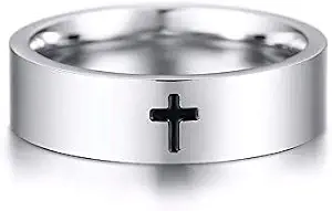 Durable and NiceSimple Cross Ring for Women Men Plain Cut 4mm Glossy Stainless Steel Wedding Band Casual Unisex Religious Christ Accessory