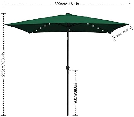 Amazon Com Abccanopy Rectangular Patio Umbrella Solar Powered Outdoor Umbrellas Market Table Umbrella With 26 Led Lights Tilt And Crank For Patio Deck And Pool 6 6 By 9 8 Ft Forest Green Garden Outdoor