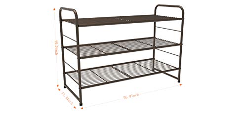 CAXXA 3-Tier Stackable and Expandable Metal Wire Utility Rack Storage for Shoe Household Accessory Organizer Shelf in Entryway Closet Bedroom Kitchen Garage, Bronze