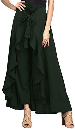 MuCoo Women's Solid Ruffle Wide Leg Tie-Waist Maxi Long Chiffon Palazzo Overlay Pant Skirts