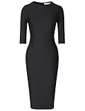 MUXXN Women's Elegant 3/4 Sleeve Slim Office Pencil Dress(M,Black)