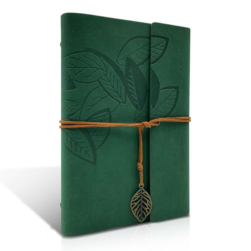 Joy & Inspiration Vintage PU Leather Notebook Refillable Bound Beautiful Travel Diary with Kraft Paper Sheets Can be Used as Sketch Pad Notebook Diarios (A5 Green)