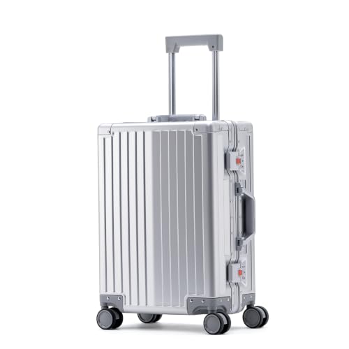 Simanli All Aluminum 20 inch Suitcases Carry On Luggage Hard Shell Suitcase Boardable Cabin Trolley Case Luggage with TSA Locks Silent Spinner Wheels, Silver, 24 inch